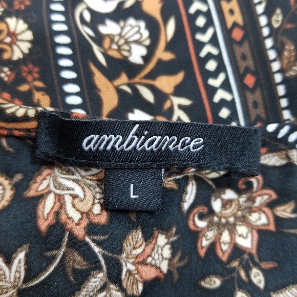 Ambiance Boho 3/4 Zipper Front Flowy Blouse sz L - Picture 6 of 7